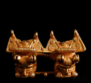 Gold Pectoral With Twin Jaguars
